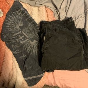 Affliction shirt and free people shorts